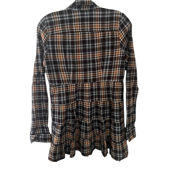 Free People Plaid Button Down Long Top Shirt Peplum Hem Lightweight Small - Picture 2 of 8